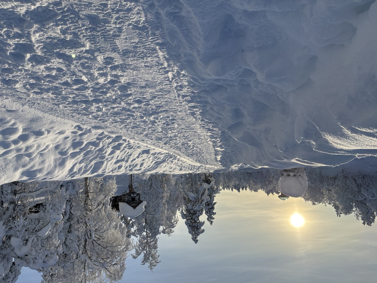 Weg durch eine Schneelandschaft im Morgenlicht